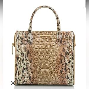Brahmin Tan Satchel with Exotic Textured Design